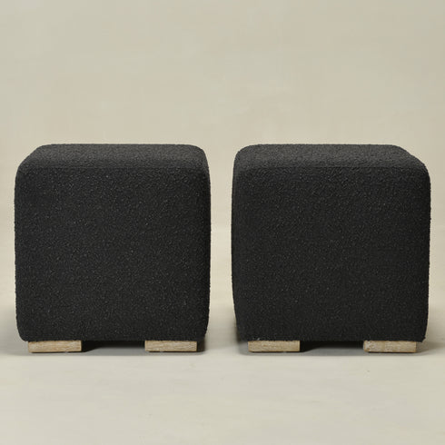 Bouclé Square Ottoman – Black Modern Footstool | Small Upholstered Ottomans | Kinwell Furniture | Minimalist Cube Poufs